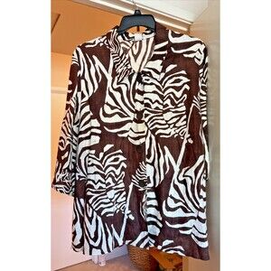 Jones New York Linen Top Womens 2X Brown Beige Button Front Blouse